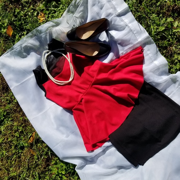 Poof Couture Tops - Poof Couture red/black Peplum top